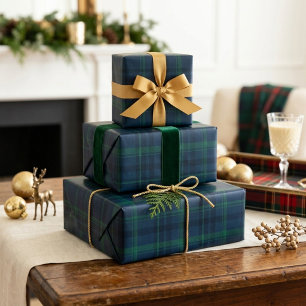 Elegant Navy Green Tartan Plaid Classic Christmas  Wrapping Paper