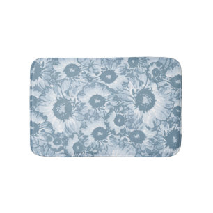 Elegant Navy Grey Floral Pattern Bath Mat
