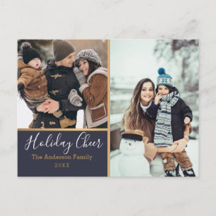Elegant Navy Holiday Cheer Photo Collage Gold Postcard