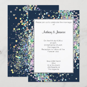 ELEGANT NAVY HOLOGRAPHIC PASTEL WEDDING INVITATION