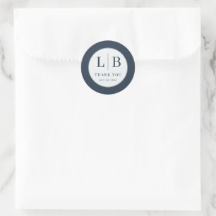 Elegant Navy Initials Thank You Classic Round Sticker