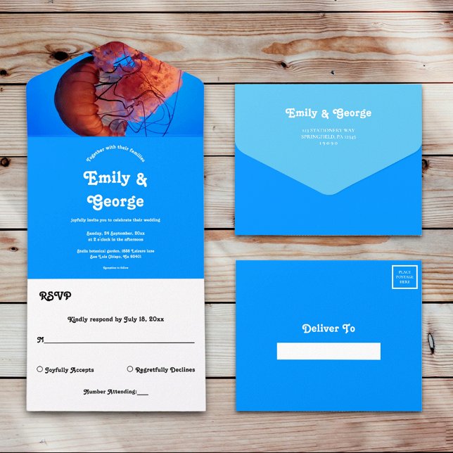 Elegant Navy Jellyfish Nautical Coastal Wedding All In One Invitation (Creator Uploaded)