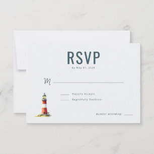 Elegant Navy Lighthouse RSVP Card