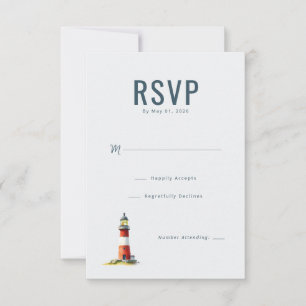 Elegant Navy Lighthouse RSVP Card