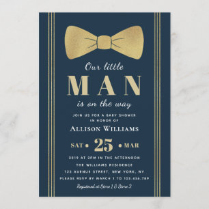 elegant navy little man baby shower invitation