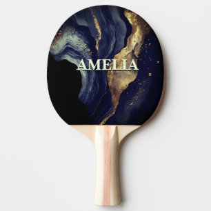 Elegant navy marble art faux gold glitter ping pong paddle
