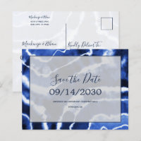 Elegant Navy Marble Tie Dye Wedding Save the Date