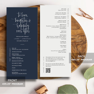 Elegant Navy Minimal Script QR Code Wedding Flat Program