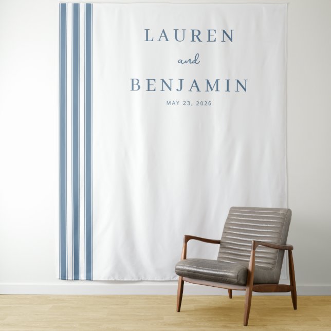 Elegant Navy Minimalist Lines Tapestry (In Situ)