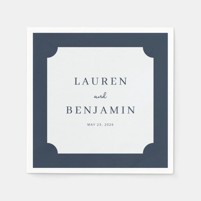 Elegant Navy Minimalist Names Napkin (Front)