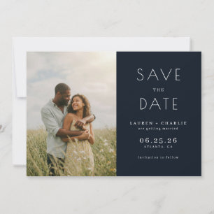 Elegant Navy Minimalist Photo Save The Date
