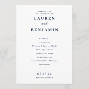 Elegant Navy Minimalist Wedding Ceremony Program