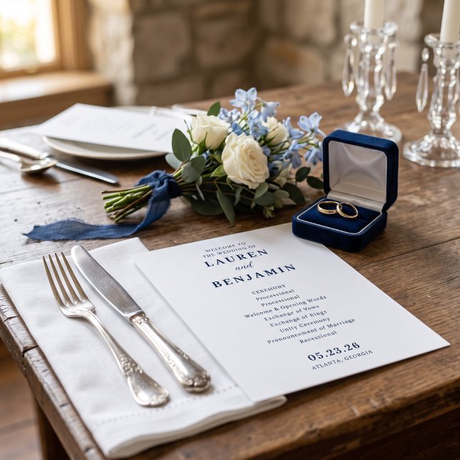 Elegant Navy Minimalist Wedding Ceremony Program (Creator Uploaded)