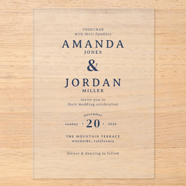 Elegant Navy Minimalist Wedding Invitation (Front)