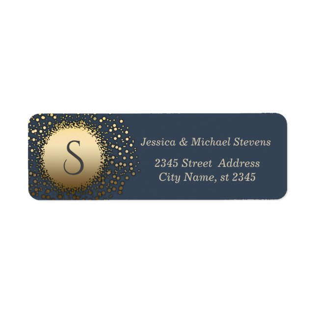 Elegant navy modern gold confetti monogram wedding (Front)