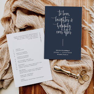 Elegant Navy Modern Minimal Calligraphy Wedding Program