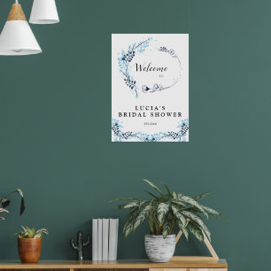 Elegant Navy Monogram Floral Bridal Shower Welcome Poster