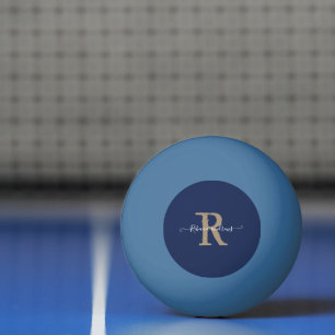 Elegant Navy Monogram Script Initial Name Ping Pong Ball