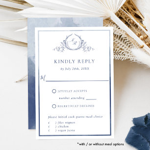 Elegant Navy Monogram with Watercolor Wedding RSVP Card