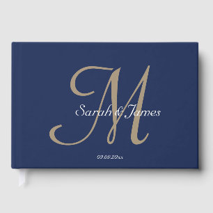 Elegant Navy Name Monogram Script Wedding Party Guest Book