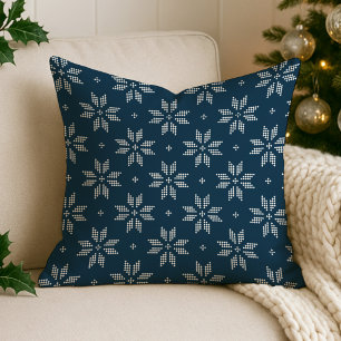 Elegant Navy Nordic Snowflake Holiday Throw Pillow