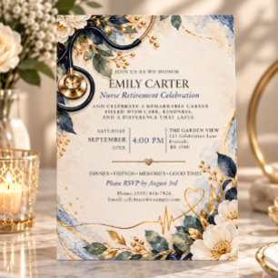 Elegant Navy  Nurse Retirement Celebration Party Invitation