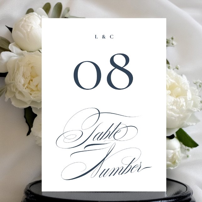 Elegant Navy on White Wedding 5 x 7 Table Numbers (Creator Uploaded)