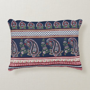 Elegant Navy Paisley: Timeless Border Design Accent Pillow