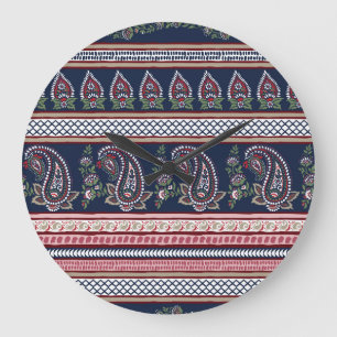 Elegant Navy Paisley: Timeless Border Design Large Clock