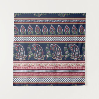 Elegant Navy Paisley: Timeless Border Design Tapestry