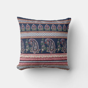 Elegant Navy Paisley: Timeless Border Design Throw Pillow