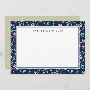 Elegant Navy Pink Floral Pattern  Note Card