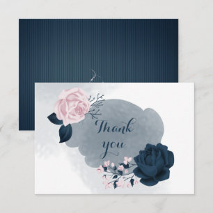 elegant navy & pink floral thank you card