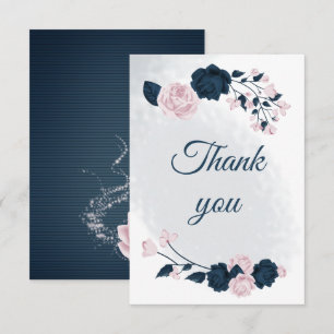 elegant navy & pink flowers botanical thank you card