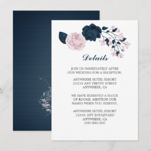 Elegant navy & pink flowers details enclosure card
