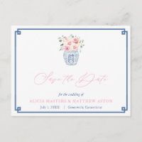 Elegant Navy Pink Roses Wedding Save The Date