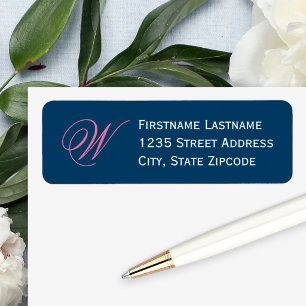 Elegant Navy Pink Script Monogram Address