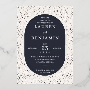 Elegant Navy Polka Dot Wedding Invitation