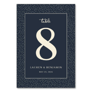 Elegant Navy Polka Dots Table Number