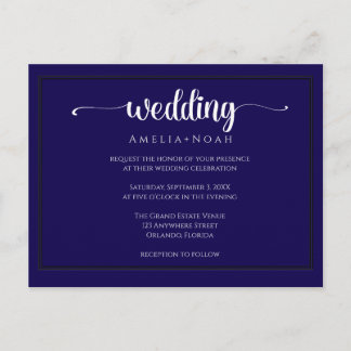 elegant navy purple wedding invitation postcard