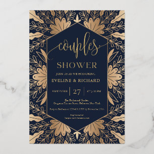 Elegant navy real gold foil script couples shower