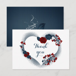 elegant navy & red floral thank you card