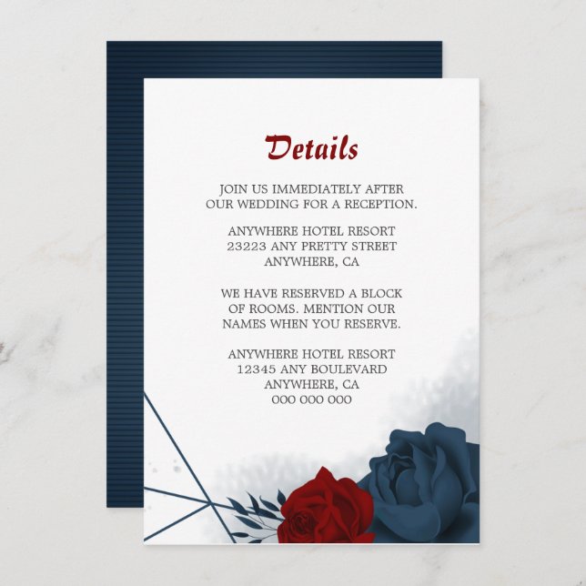 Elegant navy & red flowers details enclosure card (Front/Back)