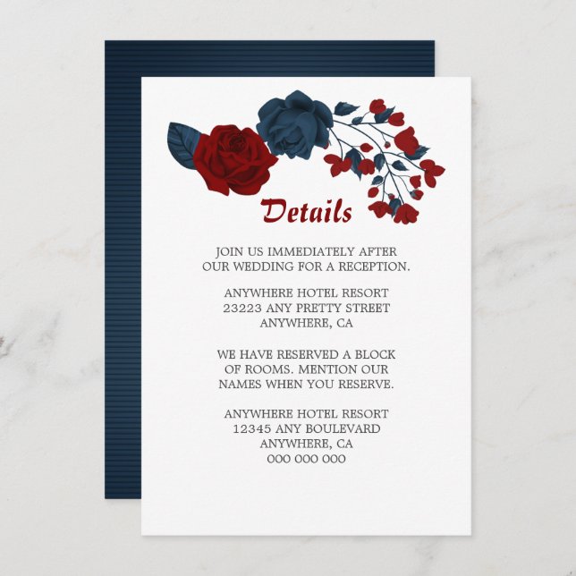 Elegant navy & red flowers details enclosure card (Front/Back)
