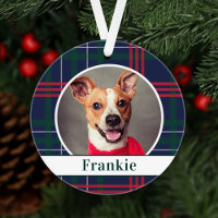 Elegant Navy Red Green Tartan Christmas Dog Photo