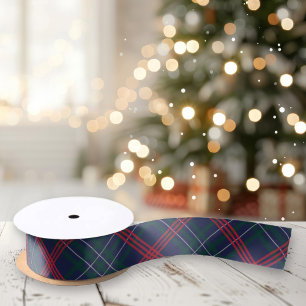 Elegant Navy Red Green Tartan Plaid Christmas Satin Ribbon