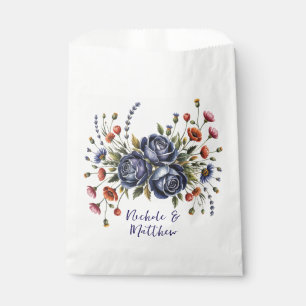 Elegant Navy Rose and Terracotta Florals Wedding Favour Bag