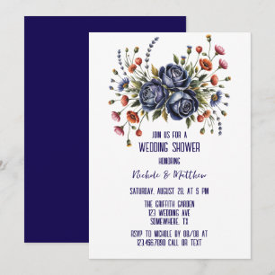 Elegant Navy Rose and Terracotta Florals Wedding Invitation