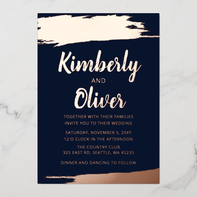 Elegant Navy Rose Gold brushed Wedding  (Front)