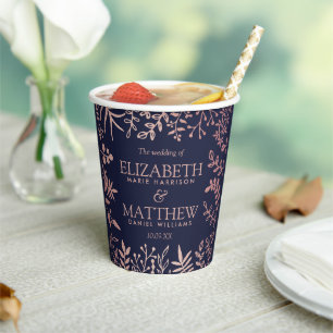 Elegant Navy & Rose Gold Floral Wedding Collection Paper Cups